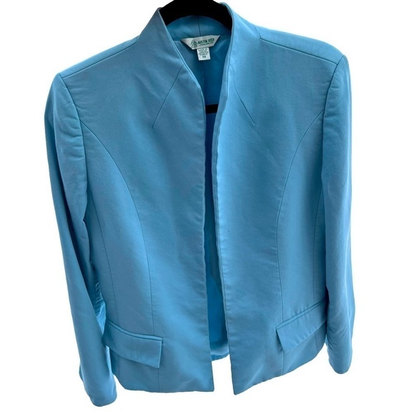 AUSTIN REED SKY BLUE OPEN FROMS STAND UP COLLAR WORSTED WOOL BLAZER SIZE 10 - Picture 1 of 6